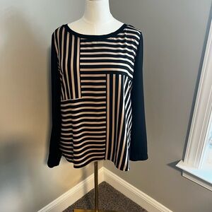 Ann Taylor Black and Tan Graphic Boxy Blouse